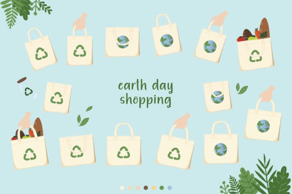 Download Earth Day Eco Shopping Bag Clip Art Set - Eco Collection