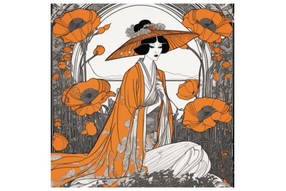 Download Art Deco Oriental Orange Poppy Clipart - Eco Collection